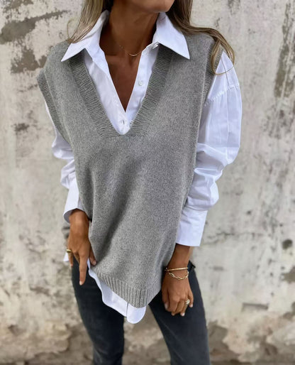 Damen Pullover Lässig V-Ausschnitt Casual Style