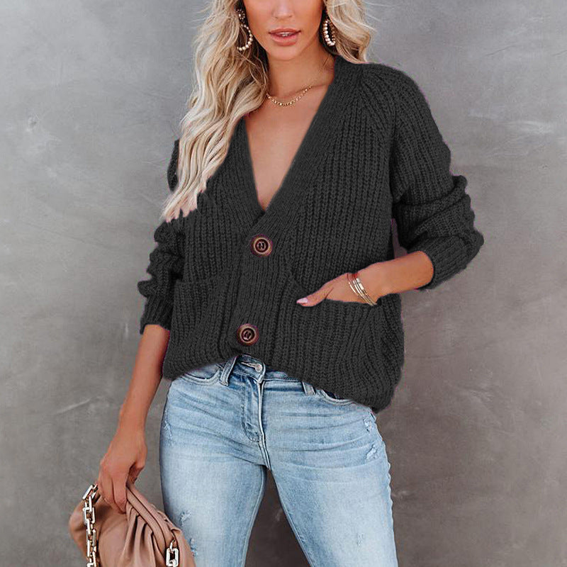 Damen Strickjacke Lässig Mit Taschen