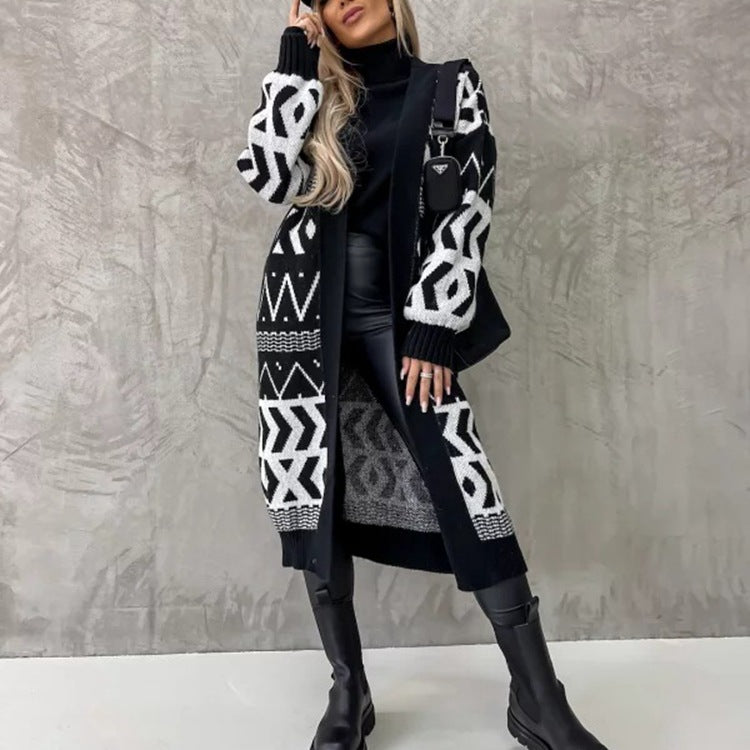 Damen Strickmantel Großzügig Geometrisch Modisch
