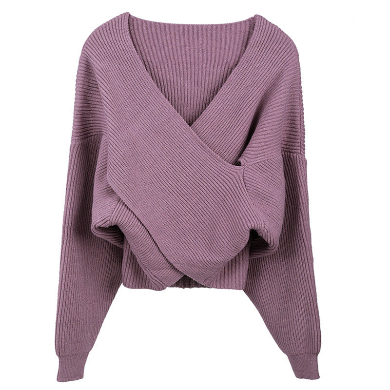 Damen Strickpullover Modern Wickel Look