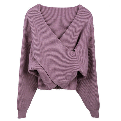 Damen Strickpullover Modern Wickel Look