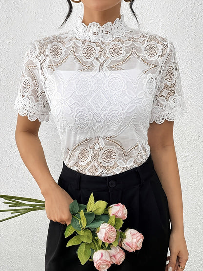 Damen Spitzenoberteil Romantisch Elegant Stehkragen