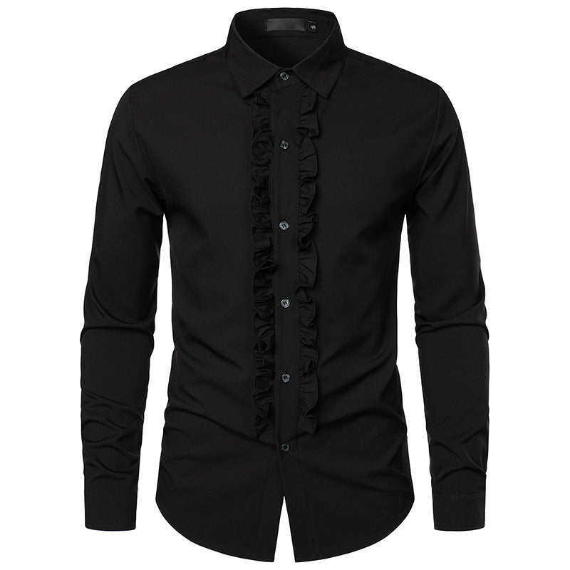 Herren Langarmhemd Elegantes Design Rüschen Knöpfe