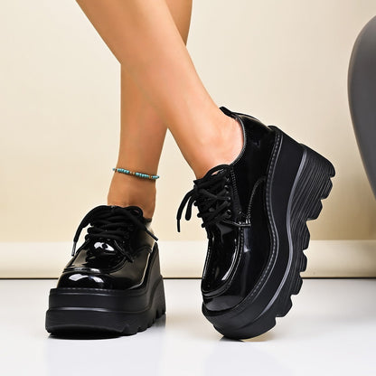 Damen Plateau Schuhe Glänzend Rutschfest Hochzeitsschuhe