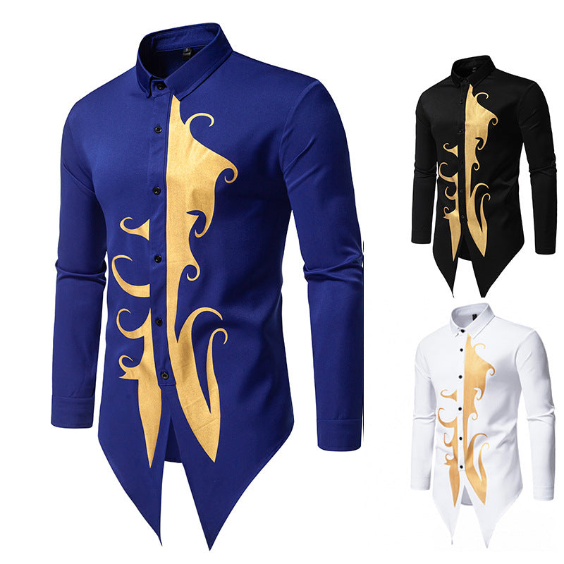 Herren Langarmhemd Elegantes Goldmuster Moderner Schnitt - IdealeKleiden