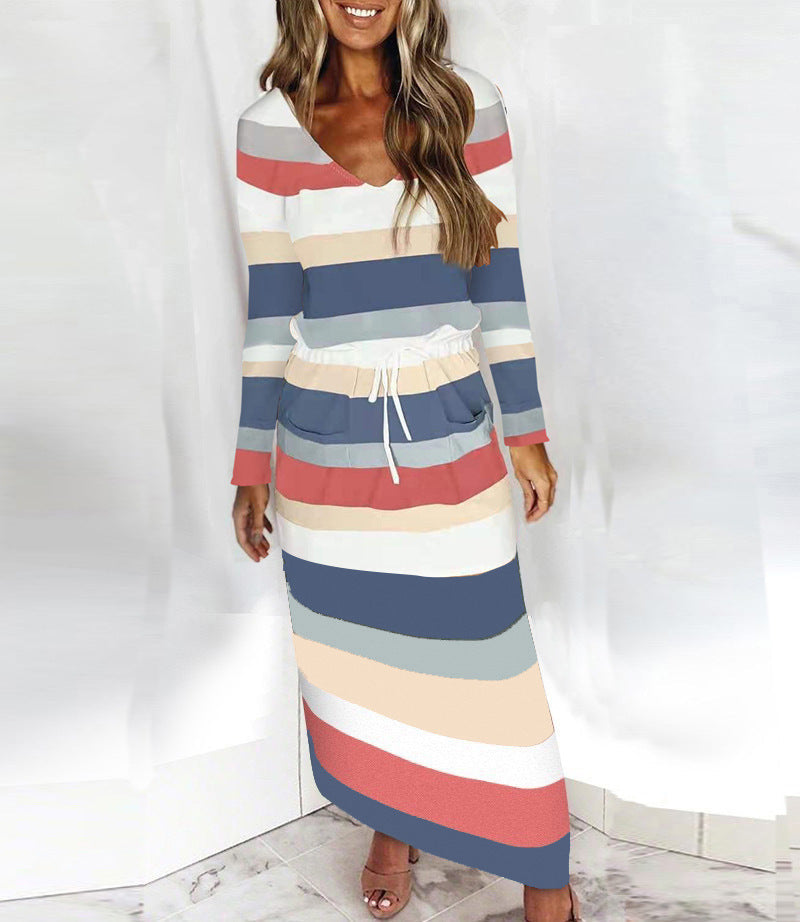 Sommerkleid Damen V-Ausschnitt Strandkleid mit Taschen