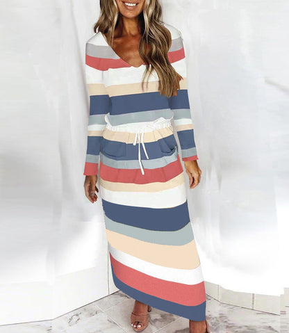 Sommerkleid Damen V-Ausschnitt Strandkleid mit Taschen