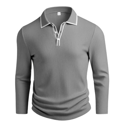 Herren Polohemd Langarm Elegant Struktur