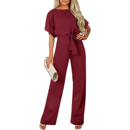 Eleganter Damen Jumpsuit Lang Ärmel Schmal Gürtel