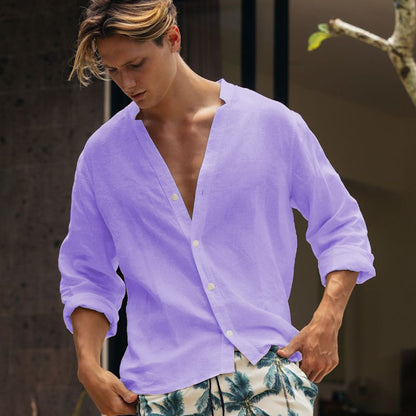Herren Leinenhemd Relaxed Fit Knopfverschluss