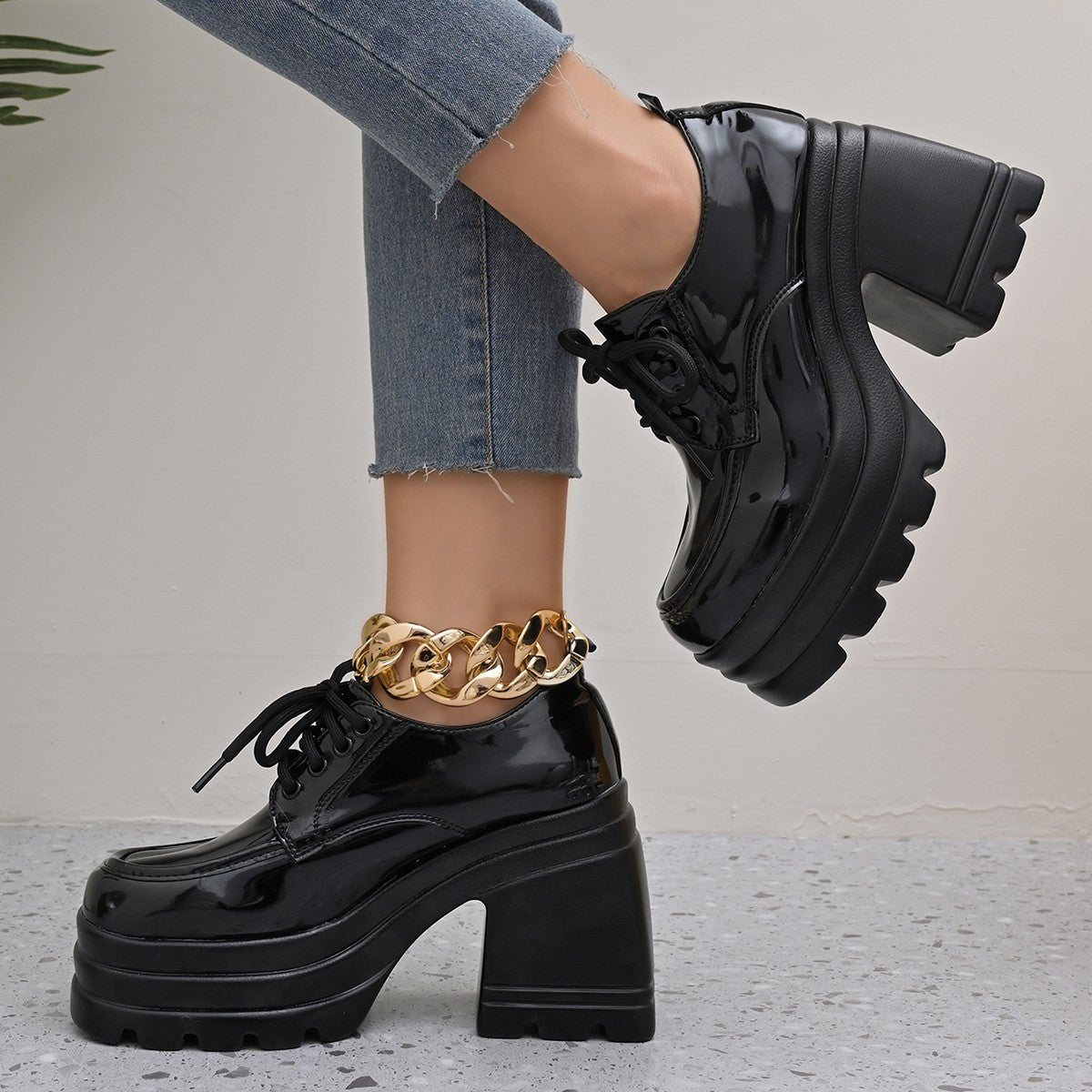 Damen Plateau-Schuhe Robust Glänzend - IdealeKleiden