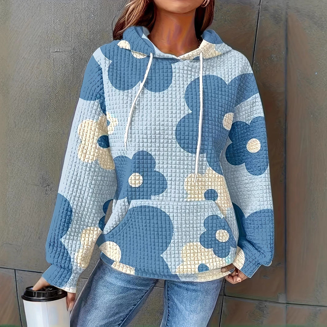 Damen Pullover Blumenmuster Kapuze Freizeit - IdealeKleiden
