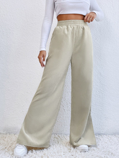 Damen Cordhose Weite Bein mit Schlitzen Elastisch