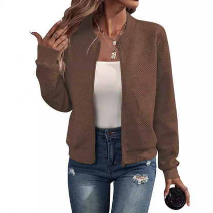 Damen Sweatjacke Trendy Struktur Design Reißverschluss Taschen