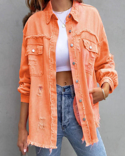 Rissige Denimjacke Trendy Style
