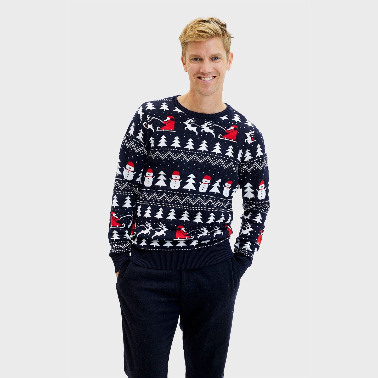 Stylisher Weihnachts-Pullover Navy Blau Herren - IdealeKleiden