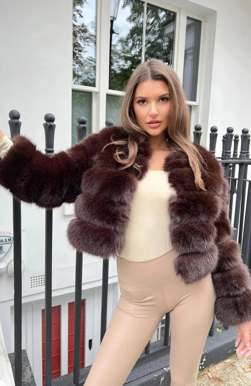 Kunstfell Pufferjacke Kurz Plüsch Winter Mantel Damen