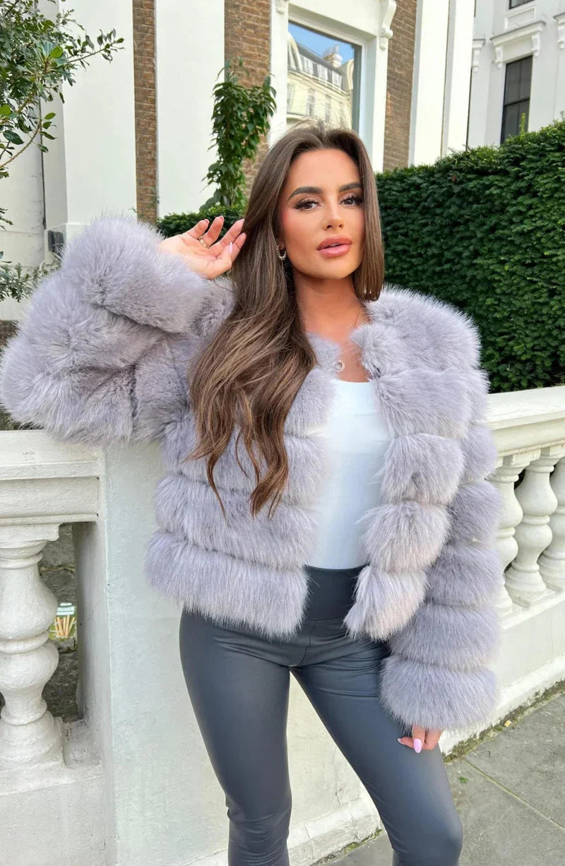 Kunstfell Pufferjacke Kurz Plüsch Winter Mantel Damen