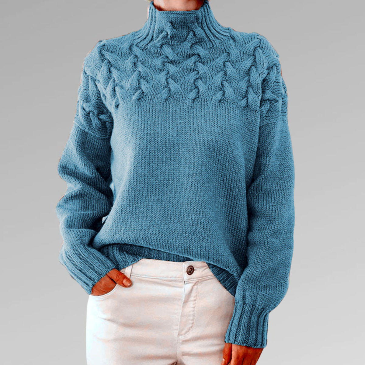 Damen Rollkragenpullover Zopf Muster - IdealeKleiden