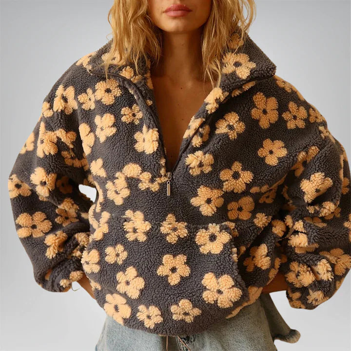 Blumen-Pullover Weich Fleece Damen - IdealeKleiden