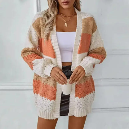 Damen Strickcardigan Farbblock Trendig Offen