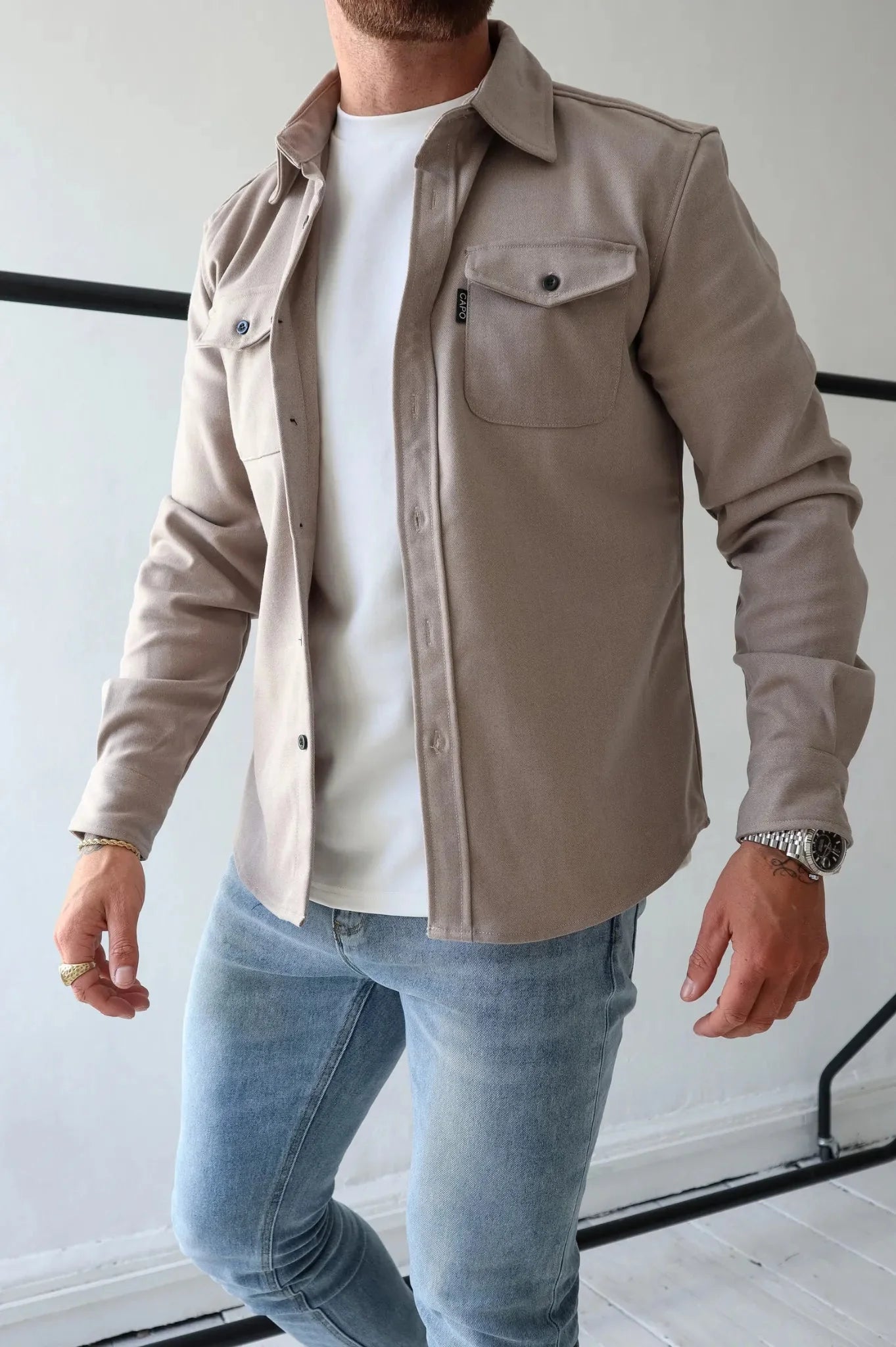 Herren Langarm Hemd Jacke Modern Mit Brusttaschen