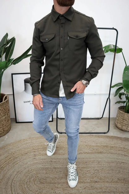 Herren Langarm Hemd Jacke Modern Mit Brusttaschen