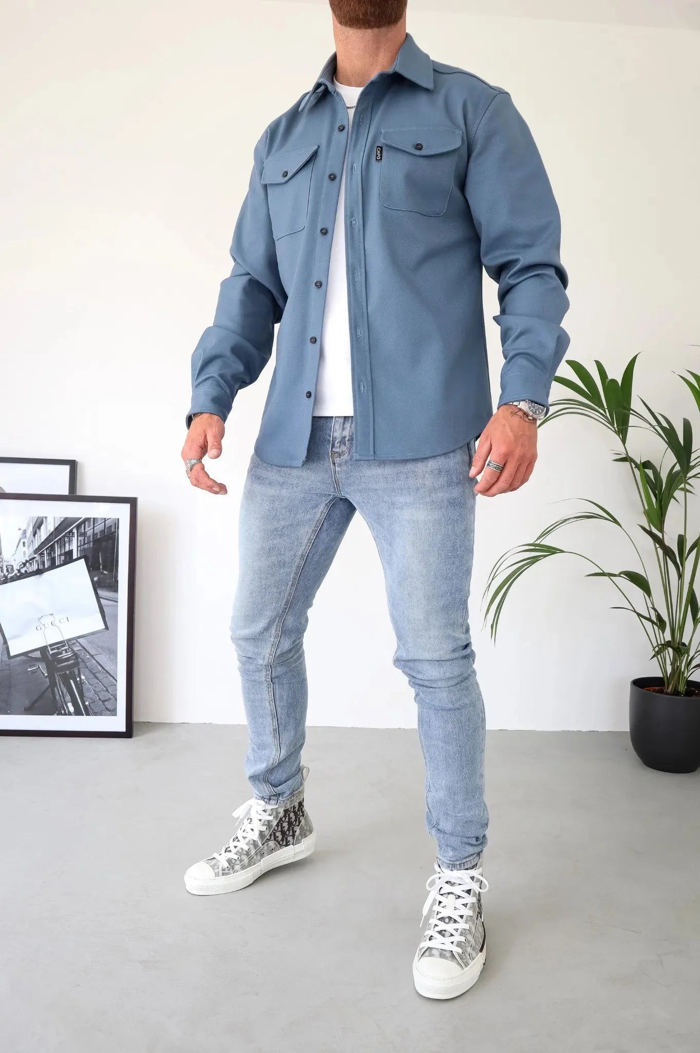 Herren Langarm Hemd Jacke Modern Mit Brusttaschen - IdealeKleiden