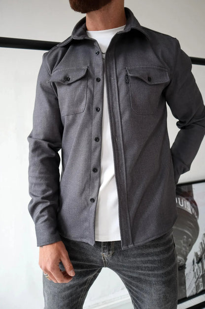 Herren Langarm Hemd Jacke Modern Mit Brusttaschen