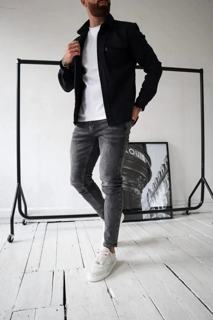 Herren Langarm Hemd Jacke Modern Mit Brusttaschen