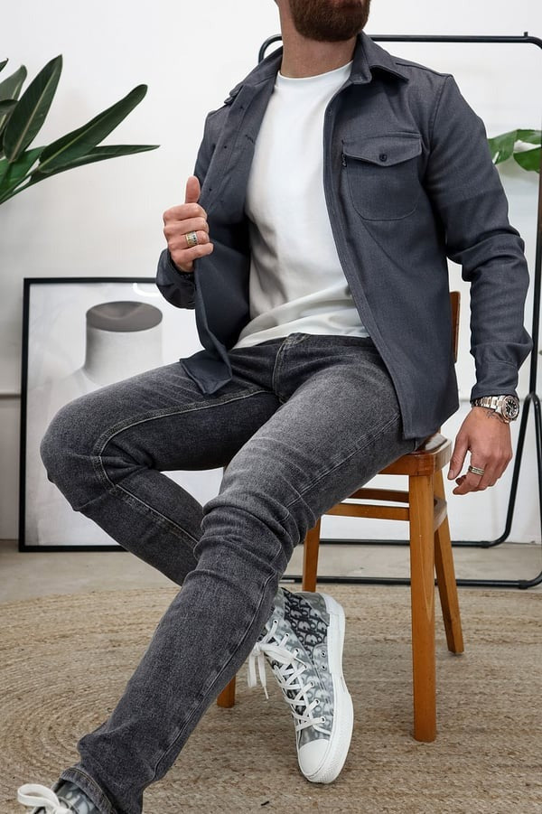 Herren Overshirt Modern Knöpfe und Taschen