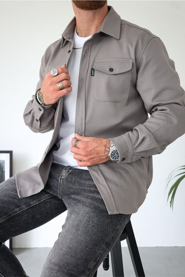 Herren Overshirt Modern Knöpfe und Taschen