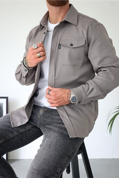 Herren Overshirt Modern Knöpfe und Taschen