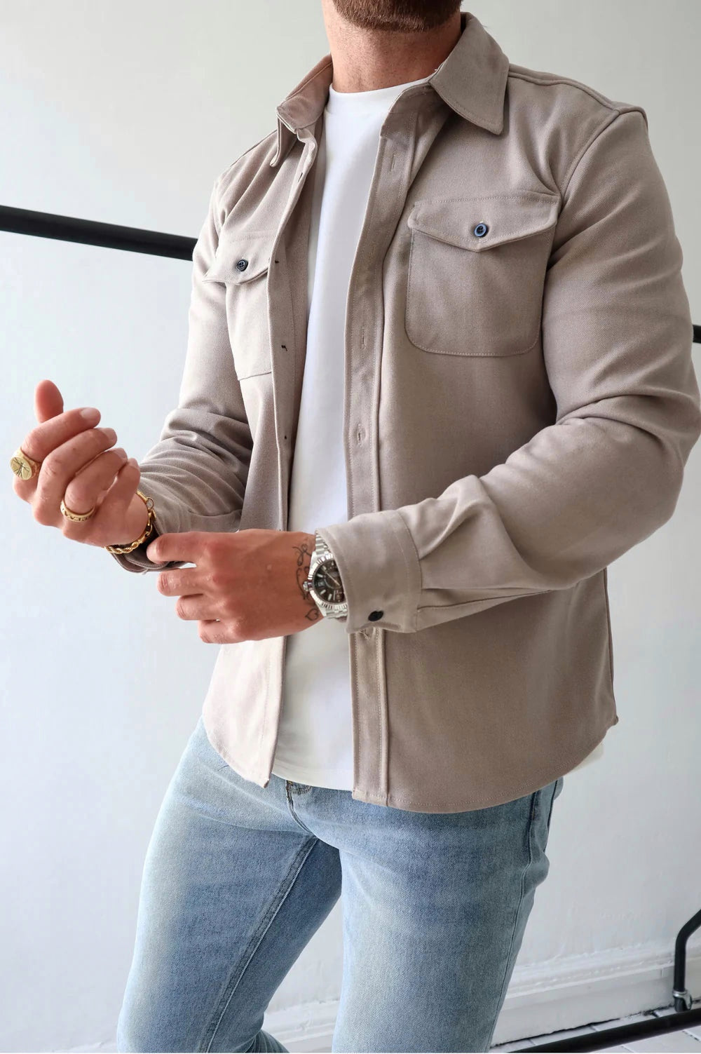 Herren Overshirt Langarm mit Brusttasche