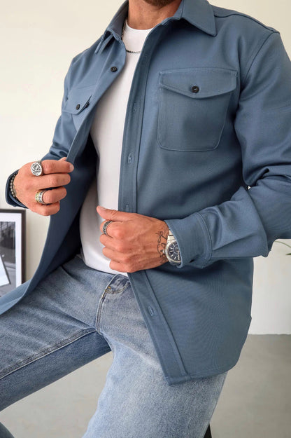 Herren Overshirt Langarm mit Brusttasche