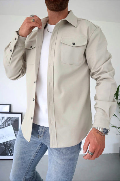 Herren Overshirt Langarm mit Brusttasche