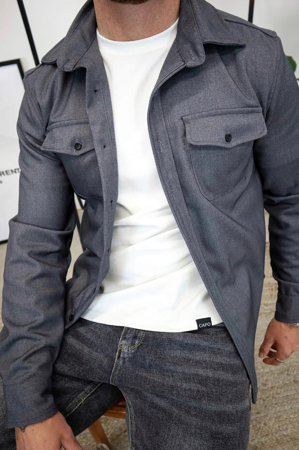 Herren Overshirt Langarm mit Brusttasche