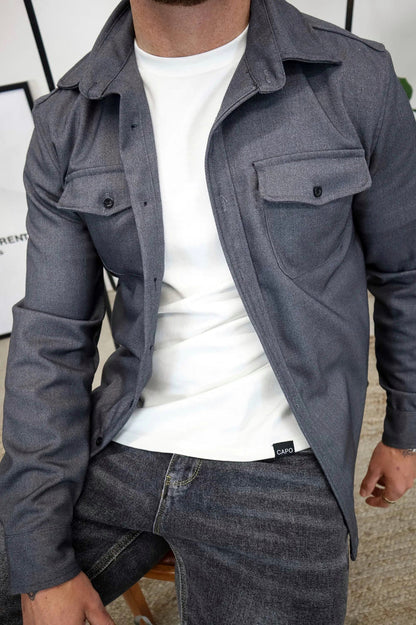 Herren Overshirt Langarm mit Brusttasche