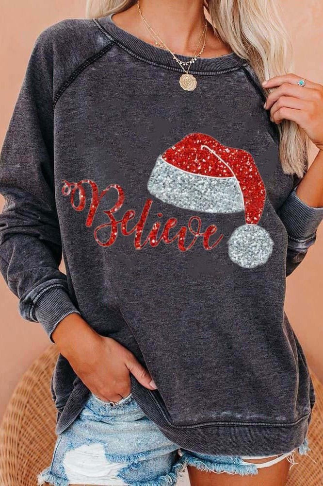 Weihnachtssweatshirt Damen Grau Festlich - IdealeKleiden