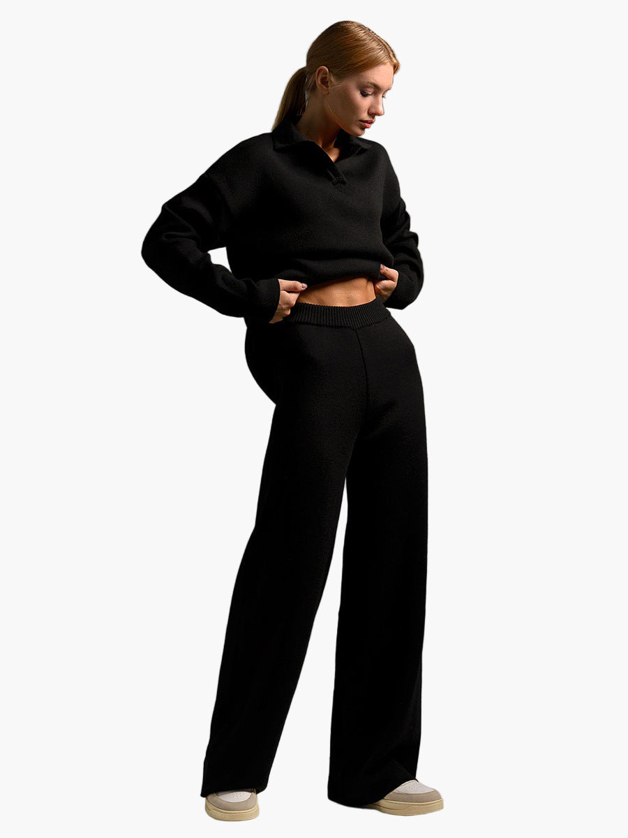 Bequeme Loungewear Set - Oversized Pullover mit Kragen und Joggerhosen