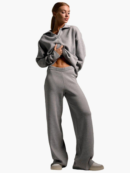 Bequeme Loungewear Set - Oversized Pullover mit Kragen und Joggerhosen