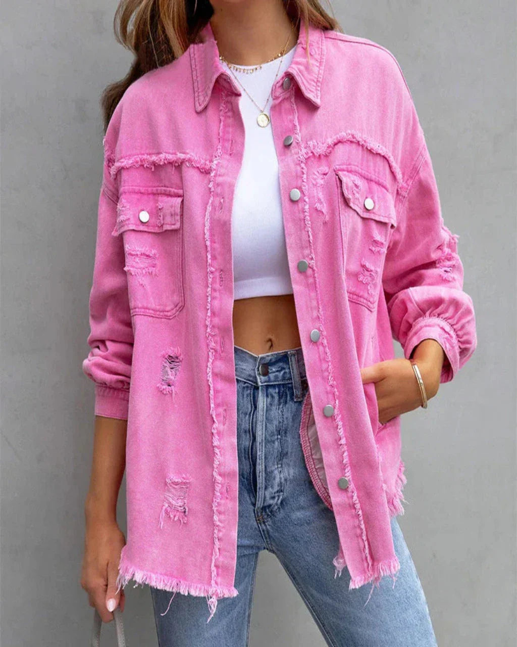 Rissige Denimjacke Trendy Style