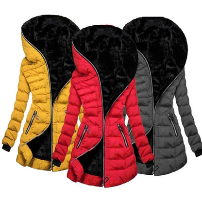 Damen Winterjacke Lang Daunen Mantel Warm Kapuze - IdealeKleiden