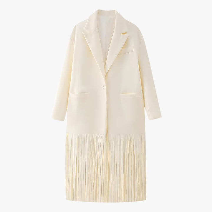 Elegante Damenjacke Creme Weiß Fransen Detail