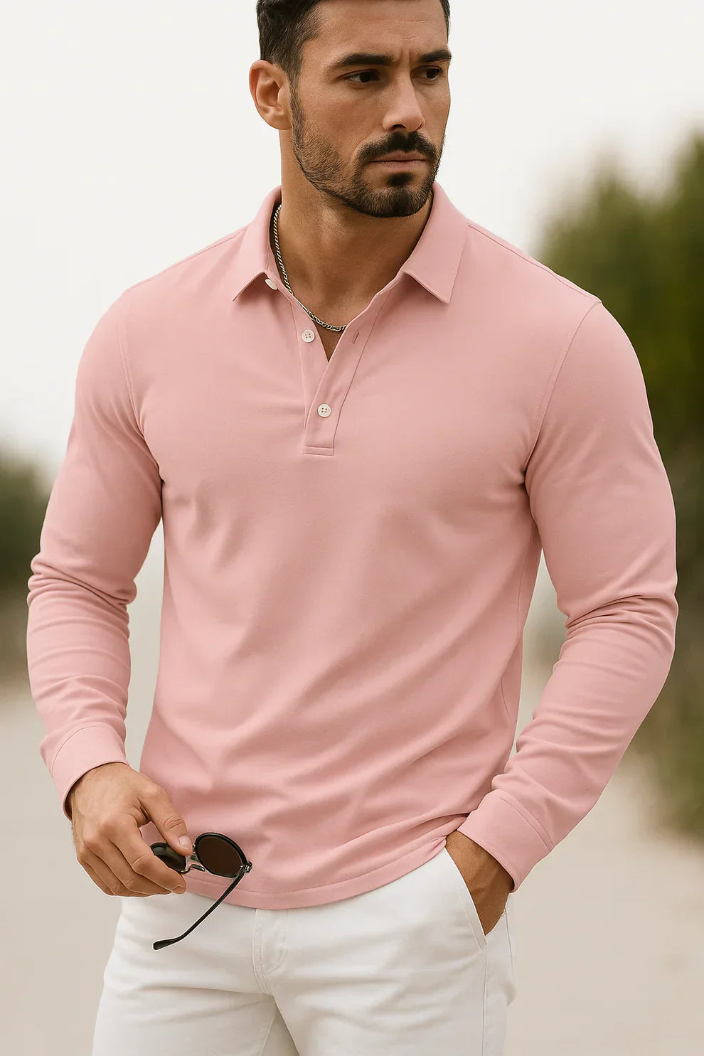 Herren Poloshirt Slim Fit Langarm Modern