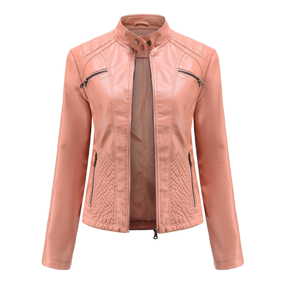 Lederjacke Bikerstyle Stehkragen Rippenoptik