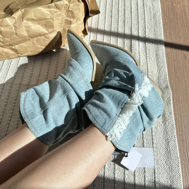 Modische Denim-Stiefel Frauen