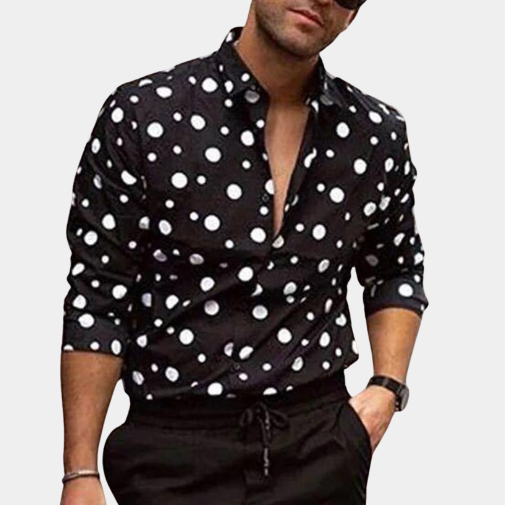 Herren Hemd Langarm Polka Dot Kragen - IdealeKleiden
