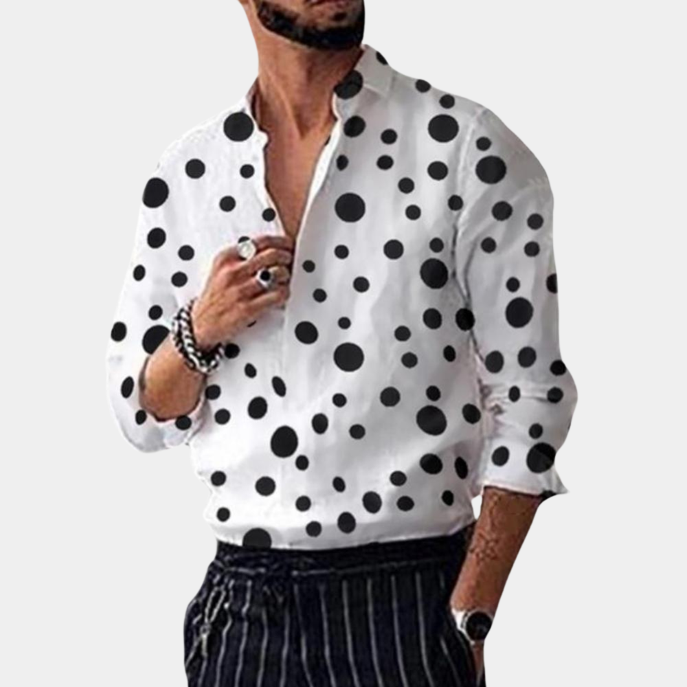 Herren Hemd Langarm Polka Dot Kragen