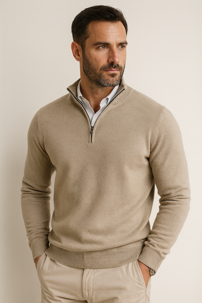 Herren Pullover Viertelreißverschluss Modern Sportlich